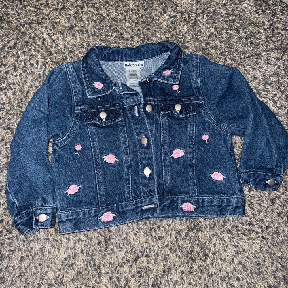 Denim Jacket with Pink Floral Embroidery